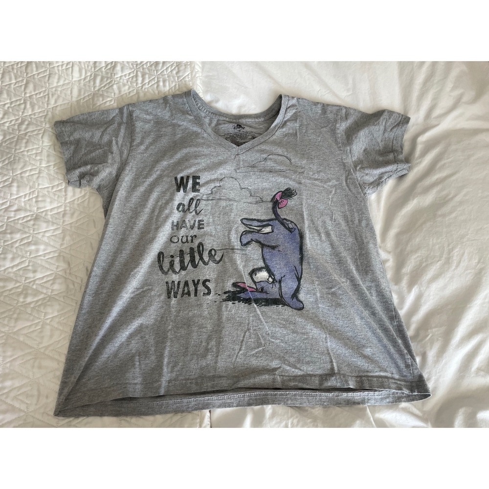 Disney Graphic Tee Eeyore Winnie the Pooh V-Neck Heather Gray Short Sleeve XL